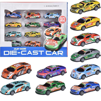 Amitasha 10 Unbreakable Racing Mini Diecast Car Models Set for Kids Pull Back Vehicles Metal Alloy Car Play Set for Kids, Unique Toys, Best Birthday Gift, Diwali Gift, Khilona for Boys(Racing Cars)