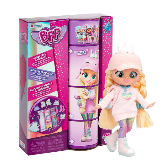 Cry Babies BFF Stella Fashion Doll with 9+ Surprises Including Outfit and Accessories for Fashion Toy, Girls and Boys Ages 4 and Up, 7.8 Inch Doll