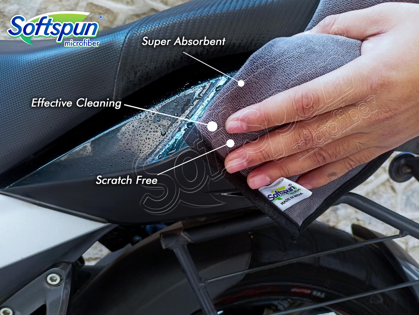 SOFTSPUN Microfiber Super Absorbent Small Wipes, 500 GSM 20X30 Cms 5 Piece Grey! Silk Banded Edge Towel Set Extra Thick Microfiber Cleaning Cloths Perfect for Bike & Car.