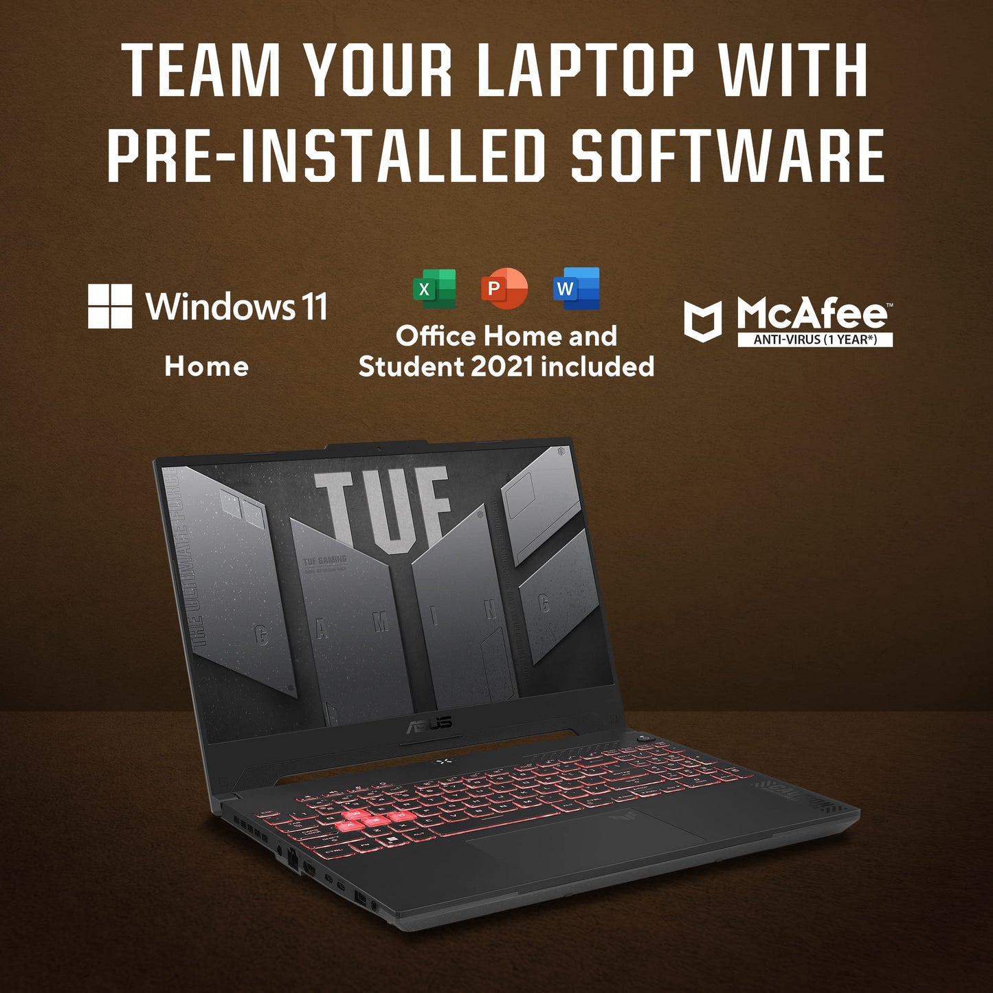 ASUS TUF Gaming A15, 15.6" FHD 16:9, 144Hz 250nits, AMD Ryzen 7 7435HS Processor, Gaming Laptop (16GB RAM/512GB SSD/RTX 4060/Win 11/Office Home/90WHr Battery/Mecha Gray/2.2 Kg),FA507NVR-LP104WS