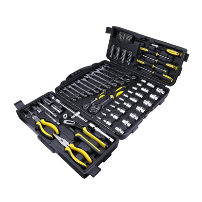 Stanley STMT81243 110-Piece High Quality Multi-Toolkit containing Pliers, Spanners, Drivers, Sockets, Bits, Wrenches & Ratchets for Home, DIY & Professional Use, 1 Year Warranty, Yellow & Black