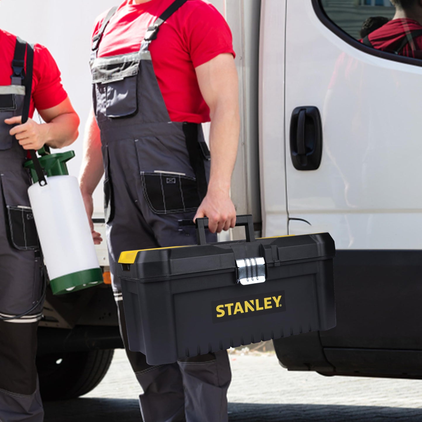 STANLEY 19'' Essential Tool Box with Metal Latch (Black and Yellow) & 70-482 8'' Sturdy Steel Combination Plier Double Sleeve (Yellow and Black) & 12''/300mm Stilson Type Pipe Wrench