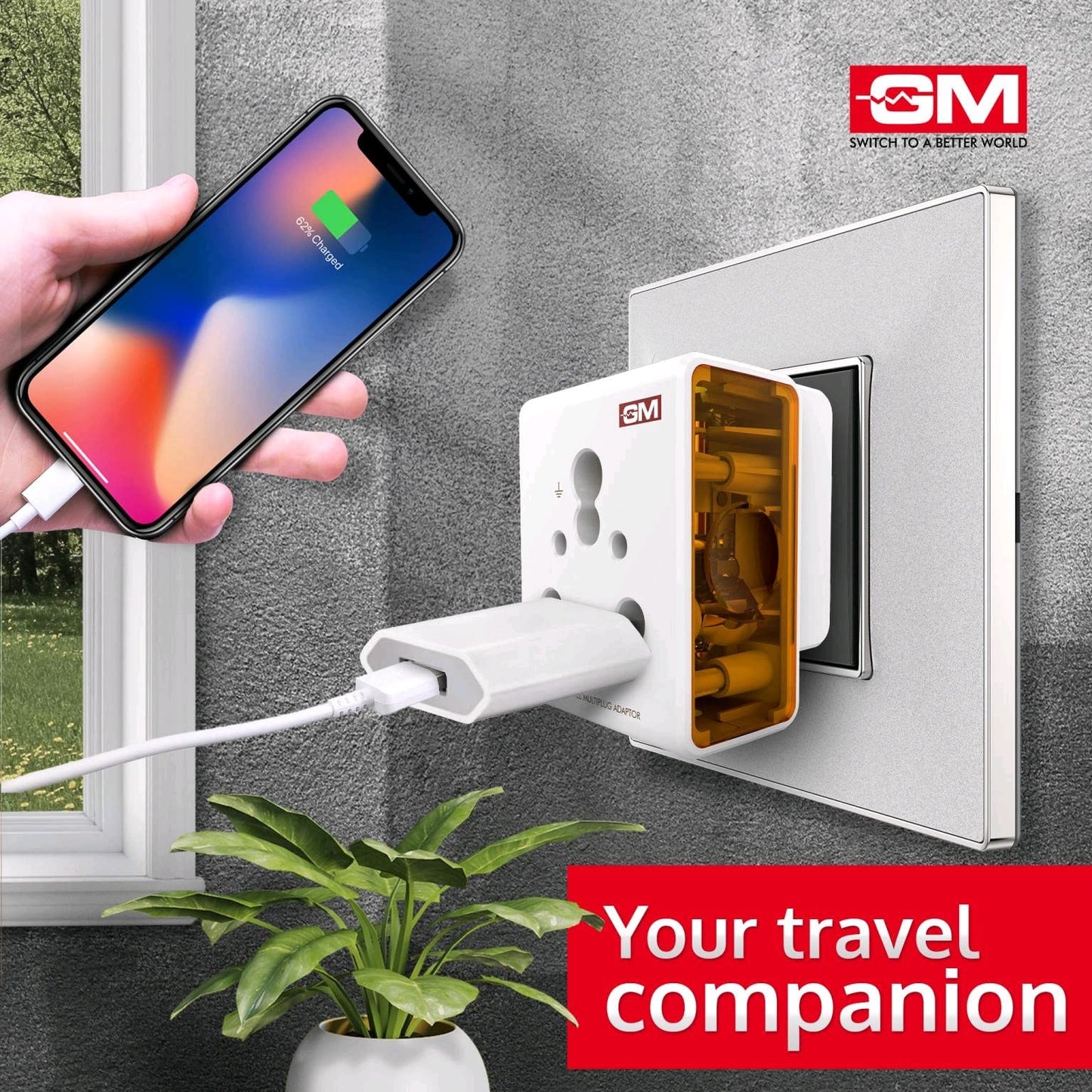 GM 3050 16 AMP 3 Pin Multi Plug Travel Adaptor Suitable for Class I and II Electrical Appliances - White