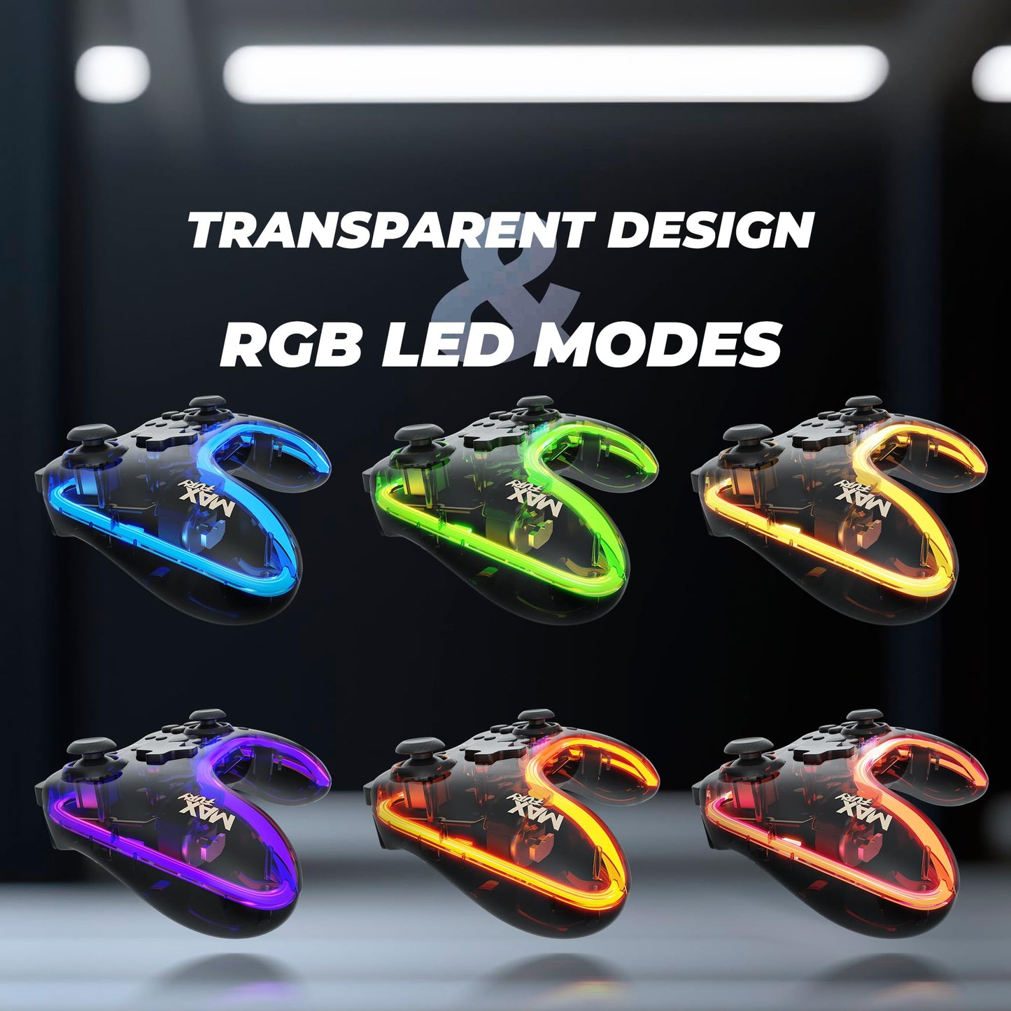 Zebronics MAX FURY Transparent RGB LED Illuminated Wired Gamepad for Windows PC, Android, with Dual analog sticks, Quad front triggers, Dual motors force, Haptic Feedback, Supports X-Input & D-Input.