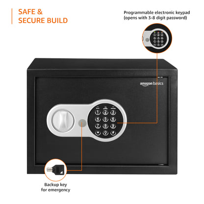 Amazon Basics Security Safe with Programmable Electronic Keypad |Net Volume 19L (Black)