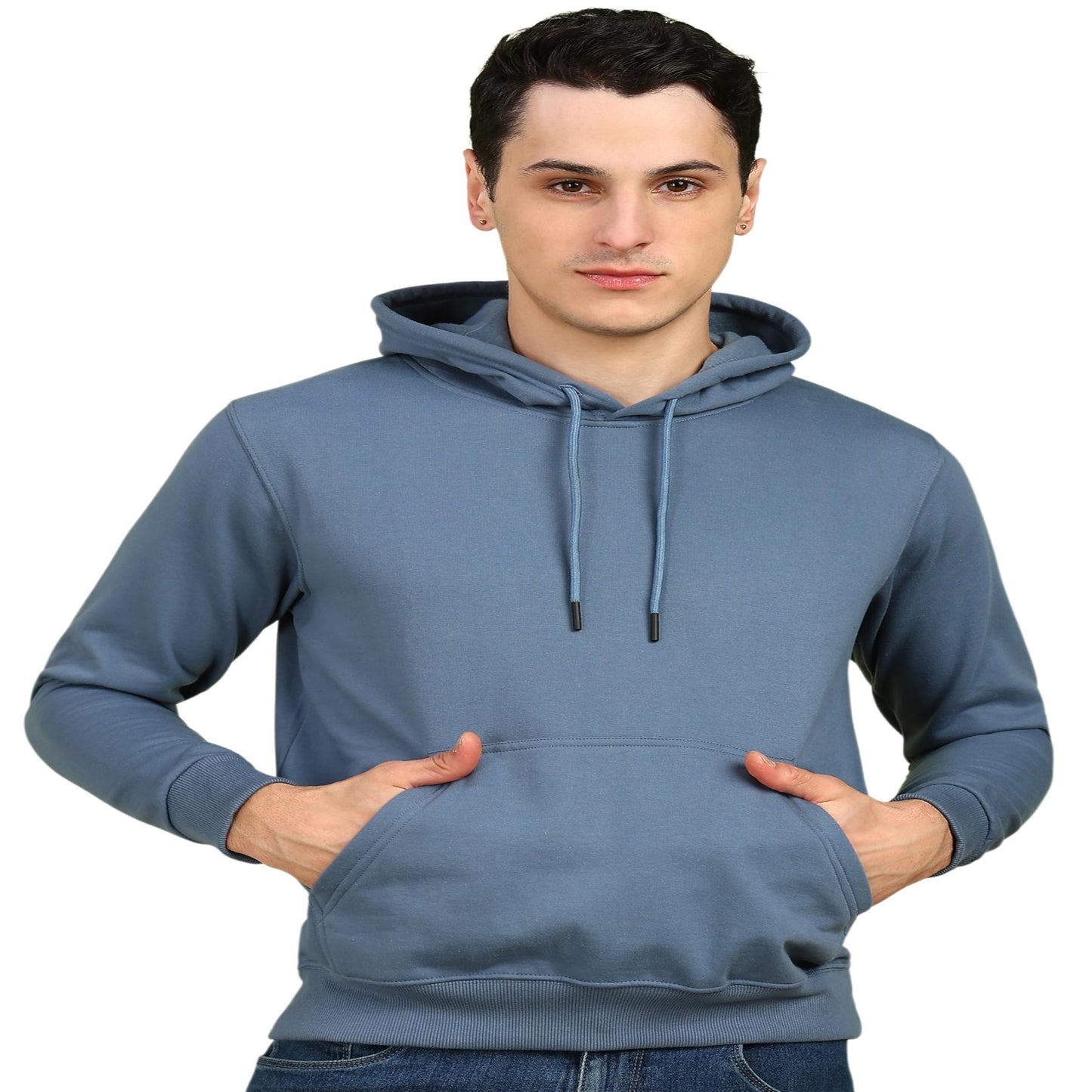 Alan Jones Clothing Men's Poly Cotton Hooded Neck Regular Fit Sweatshirt (Ss19-Rnhd11-Pblue-L_Persian Blue_L)