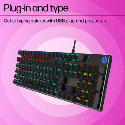 HP Gk400F Mechanical USB Gaming Keyboard,Dust & Spill Resistant,RGB Backlit Keys,Metal Panel,Full-Sized Keyboard Design