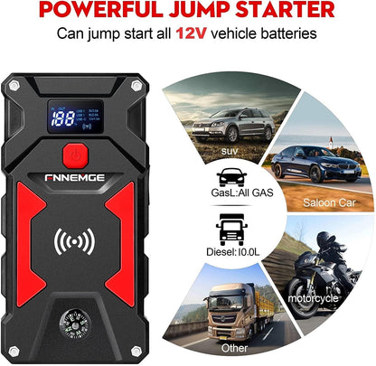 FNNEMGE Car Jump Starter 6000A Peak, 26800mAh Capacity, Up to All Gas and 10.0L Diesel Engine, USB Quick Charge 3.0, LED Light, EC-5 Output (6000A/26800mAh)