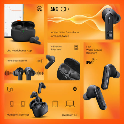 JBL New Launch Tune 245NC in Ear Wireless TWS ANC Earbuds, Customized Extra Bass with Headphones App, 48H Battery, Dual Connect, Quick Charge, IP54, Bluetooth 5.3, 3Months Additional Warranty (Black)