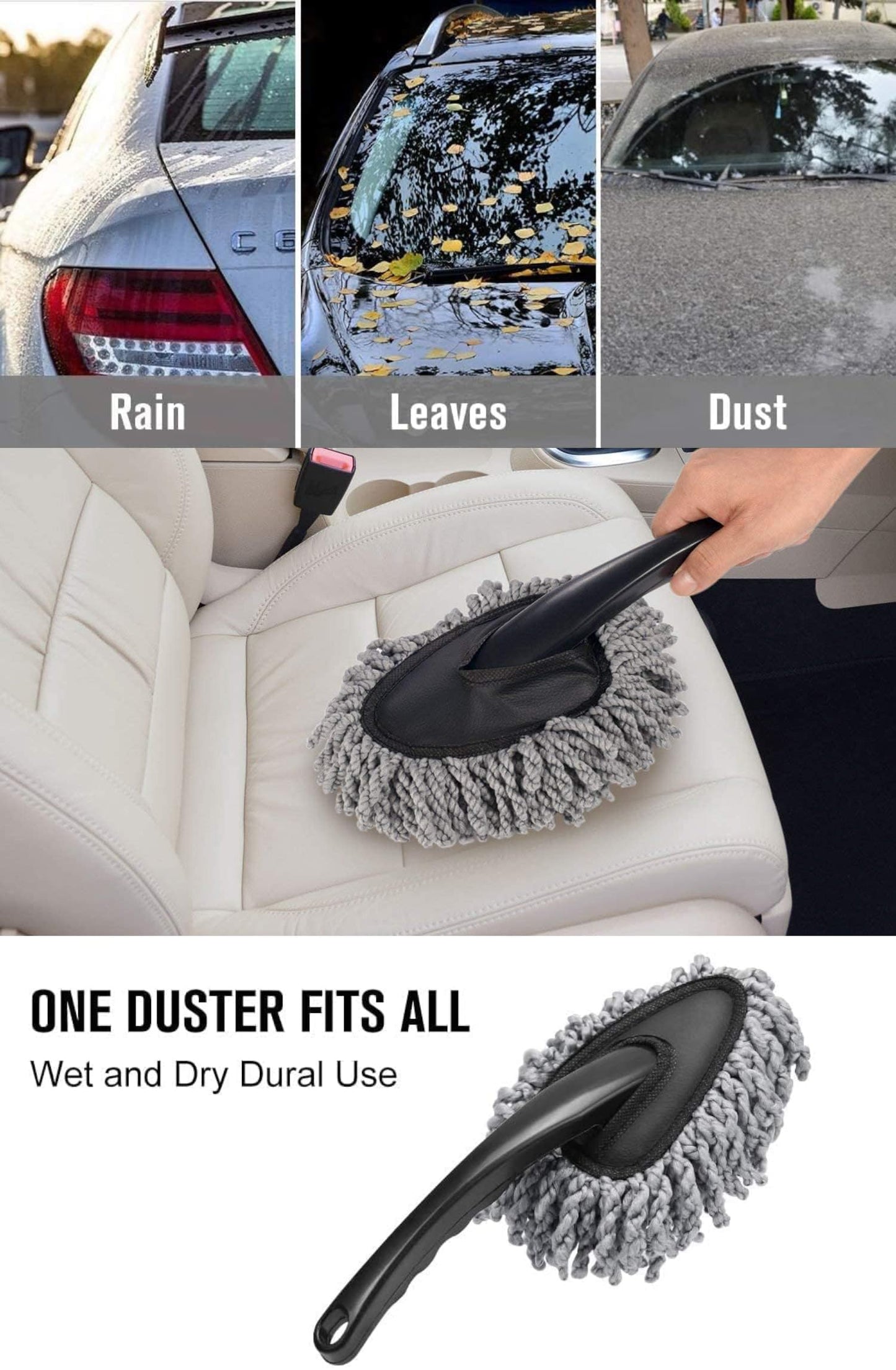 Porslin 5 Pcs Microfiber Car Duster Kit - Extendable Long Handle Car Cleaning Accessories - Interior & Exterior Detailing Brush Set - Scratch & Lint Free, Perfect for Cars, SUVs, Motorcycles, Home