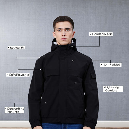 Red Tape Solid Hooded Jacket for Men | Non - Padded & Enhanced Comfort