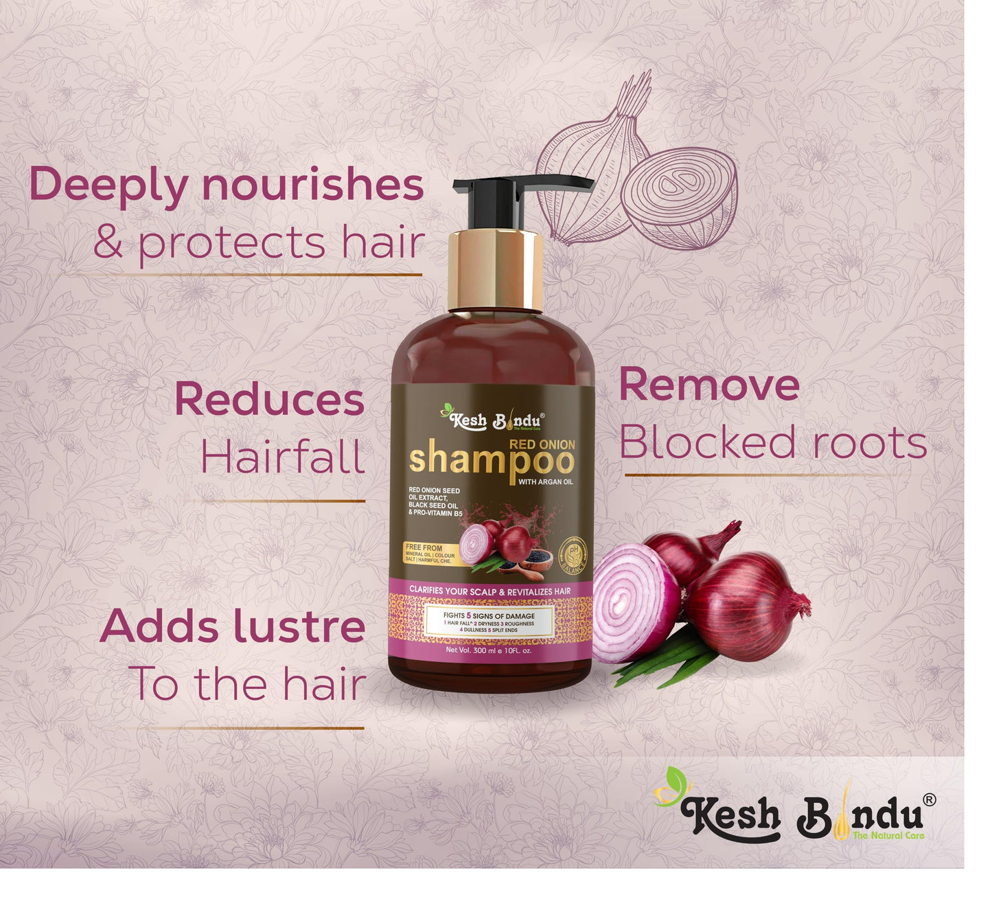 Red Onion Shampoo with Black Seed Oil Extract, Black Seed Oil & Pro-Vitamin B5 | Controls Hair fall | Helps Strengthen Hair | For Men & Women (Pack Of 1)