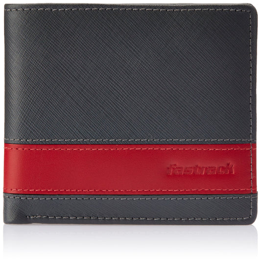 Fastrack Grey And Red Leather Men's Wallet