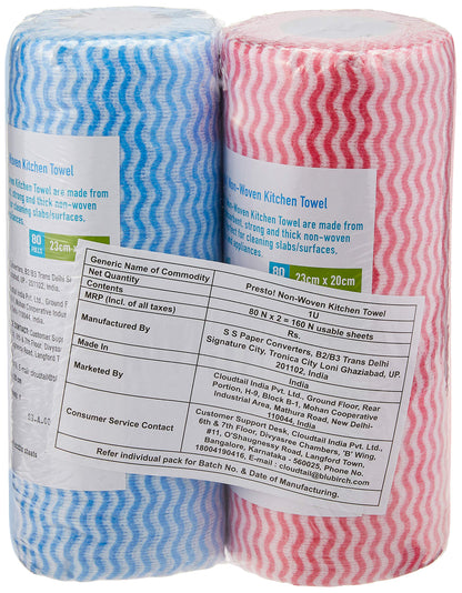 Amazon Brand - Presto! Non Woven Kitchen Towel Roll - 80 Pulls (Pack of 2)