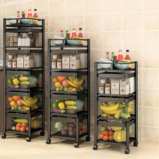 KWER Kitchen Trolley Square Onion Baskets for Storage, Kitchen Accessories Items and Vegetable Basket for Kitchen Organizer Items and Storage Portable Kitchen Accessories with Wheels(Black,Layer-5)