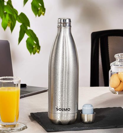 Amazon Brand - Solimo 1000ml Stainless Steel Insulated (Thermosteel) Water Bottle | 24 Hours Hot and Cold | Leakproof, Rust and Corrosion Resistant| For Travel, Office, Trekking, Home (Silver)