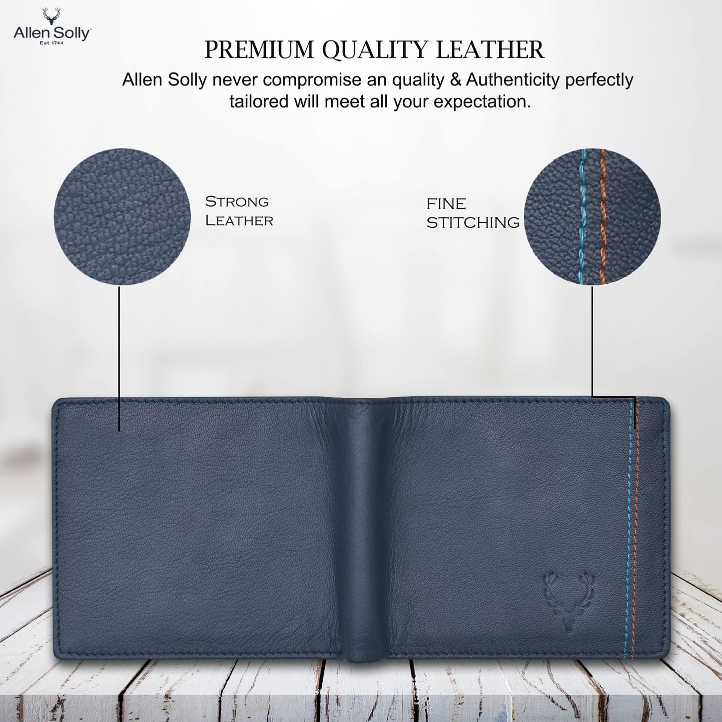 Allen Solly Bi Fold Slim & Light Weight Artificial Leather Men's Stylish Casual Wallet Purse with Card Holder Compartment (Blue)