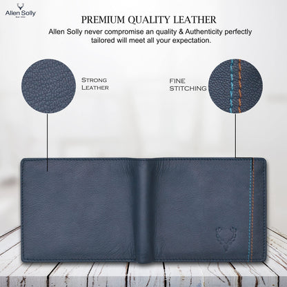 Allen Solly Bi Fold Slim & Light Weight Artificial Leather Men's Stylish Casual Wallet Purse with Card Holder Compartment (Blue)