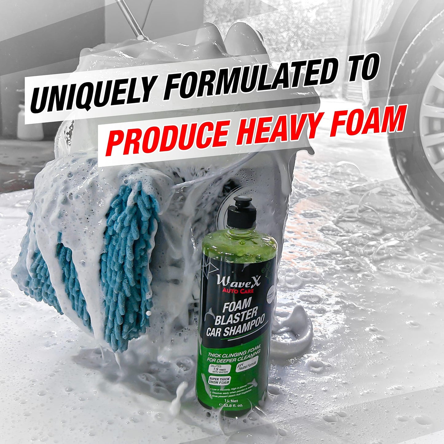 Wavex Foam Car Shampoo Concentrate 5Ltr pH Neutral, Extreme Suds Snow White Foam, Highly Effective on Dust and Grime