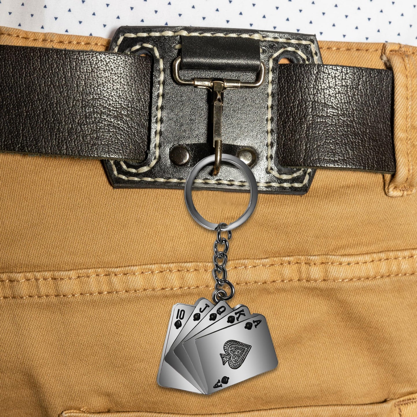 How ZYZTA Poker Keychain will look when tucked on to the belt