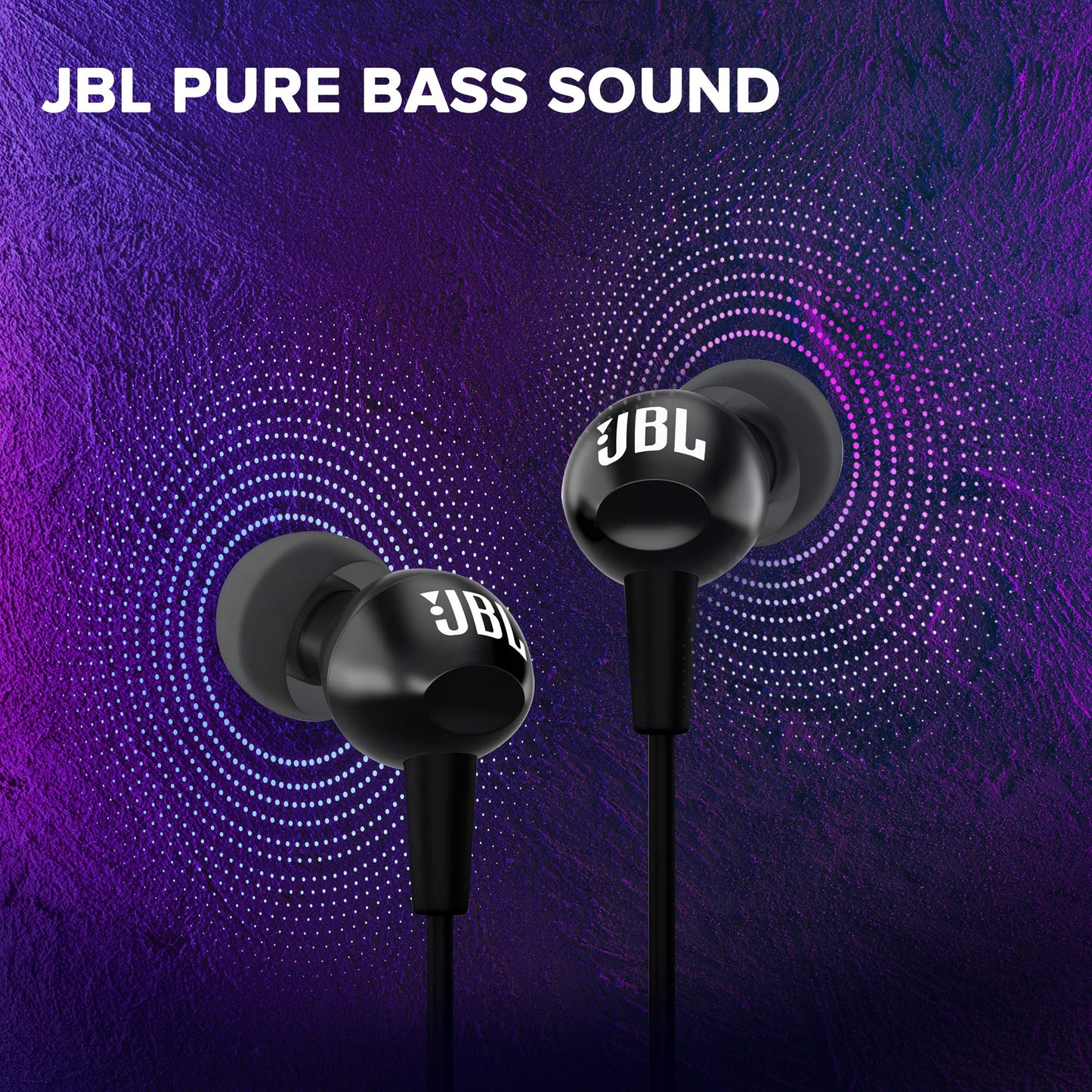 JBL C100SI Wired In Ear Headphones with Mic, JBL Pure Bass Sound, One Button Multi-function Remote, Premium Metallic Finish, Angled Buds for Comfort fit (Black)