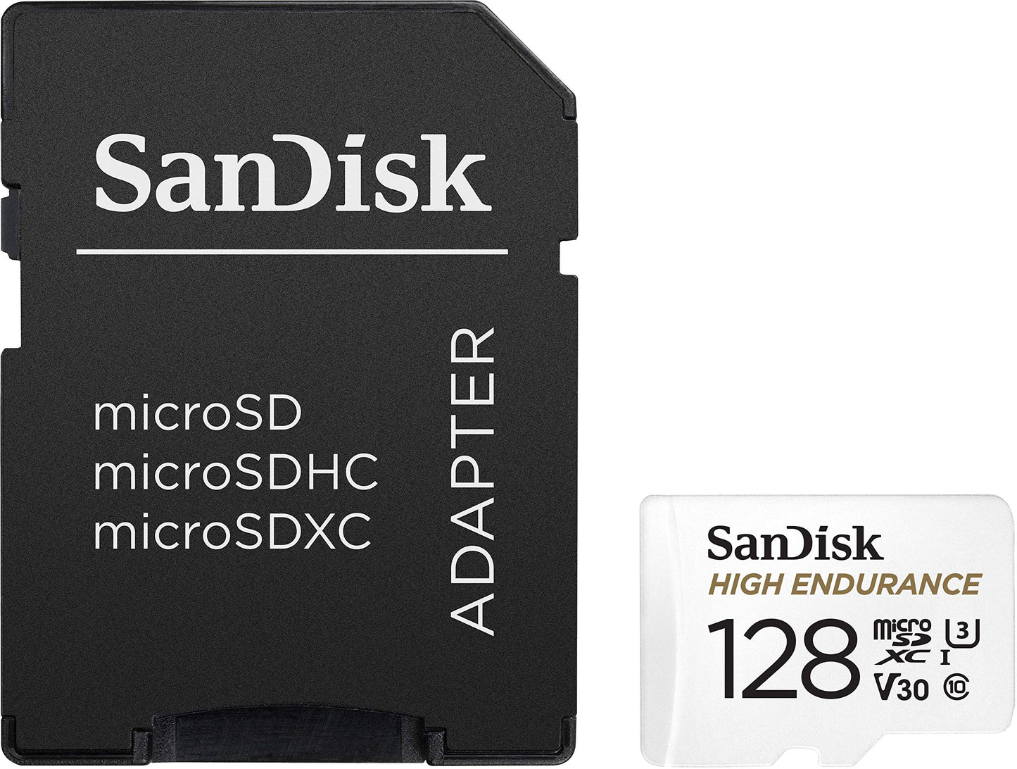 SanDisk 128GB High Endurance Video MicroSDXC Card with Adapter for Dash Cam and Home Monitoring Surveillance Systems - C10, U3, V30, 4K UHD, Micro SD Card - SDSQQNR-128G-GN6IA