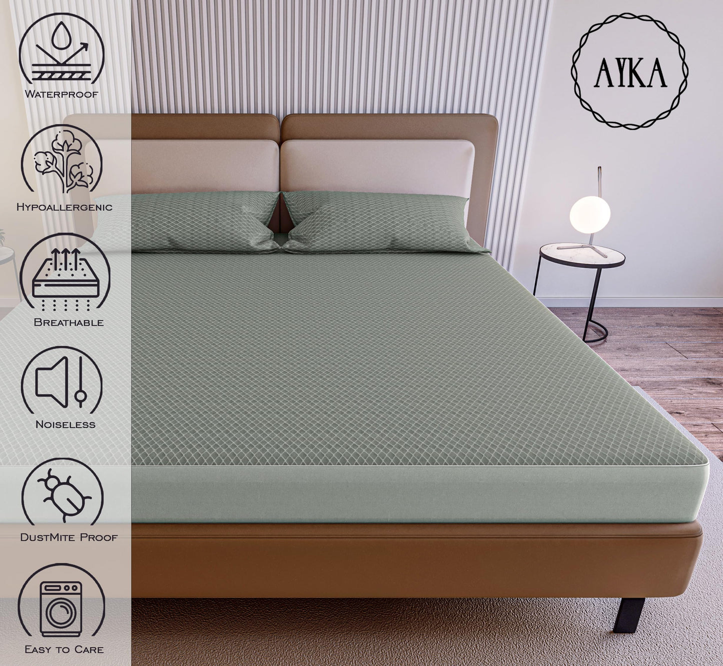 Ayka Waterproof Knitted Mattress Protector King Size Breathable Hypoallergenic Noiseless Ultra Soft Fitted Bed Protector 78x72 inch Mattress/Bed Cover (King 78 * 72”, Grey)