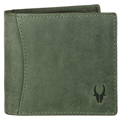 WildHorn RFID Protected Leather Wallets for Men I 9 Card Slots I 2 Currency & 2 Secret Compartments I 1 Zipper & 3 Id Card Windows, Green