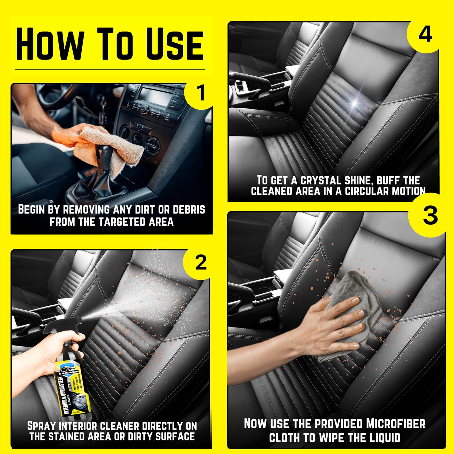 Groommm Car Interior Cleaner (500ml) with Microfiber Cloth | Upholstery Cleaner | Easy to use & Eco Friendly Car Seat Cleaner | Fabricare Sofa Cleaner | Suitable for Leather, Vinyl, Plastic, Fabric