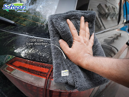 SOFTSPUN Microfiber Cloth for Car - 1200 GSM, 40x60cms, 1Pcs, Grey Twisted Loop Super Absorbent Towel - Edgeless Design with Plush Pile and Lint Free Cloth for Drying and Detailing.……