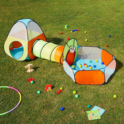 Amazon Brand - Jam & Honey Theme 3 in 1 Combo Tunnel | Tunnel, Tent House, Ball Hoop for Kids 3 to 6 Years | Spacious, Lightweight and Portable | Without Balls | Multi Colour